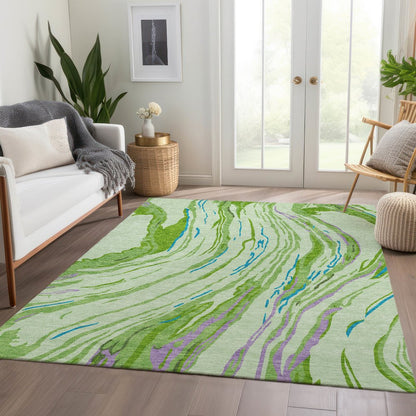 Premium Machine Washable Mayfield AMF1037 Green 9' x 12' Rug