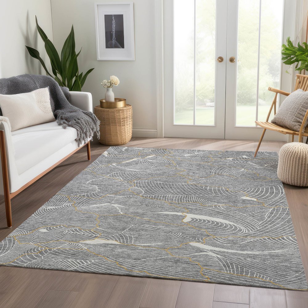 Premium Machine Washable Mayfield AMF1048 Gray 9' x 12' Rug