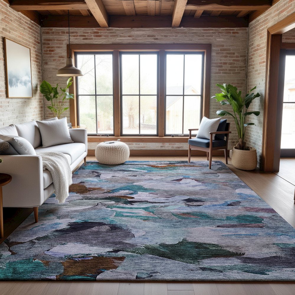 Premium Machine Washable Mayfield AMF1075 Blue 9' x 12' Rug