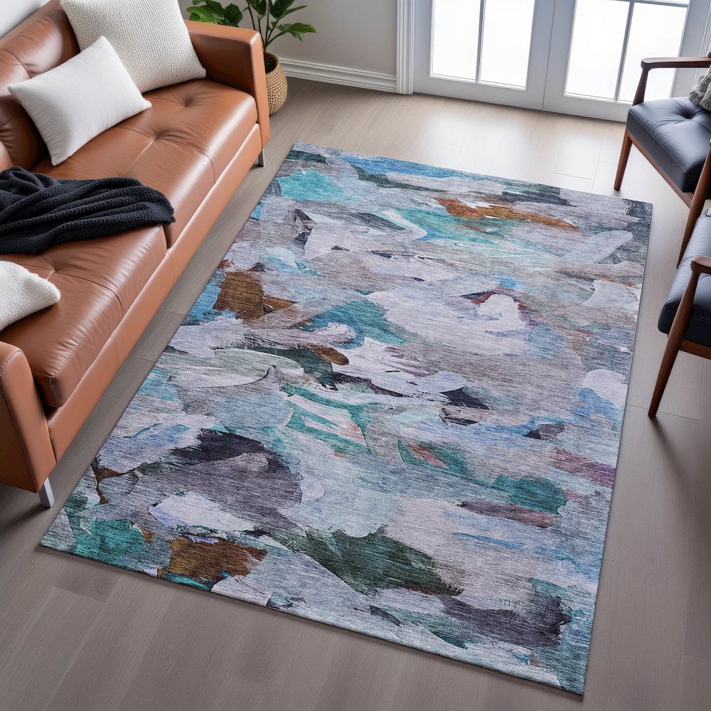 Premium Machine Washable Mayfield AMF1075 Blue 9' x 12' Rug