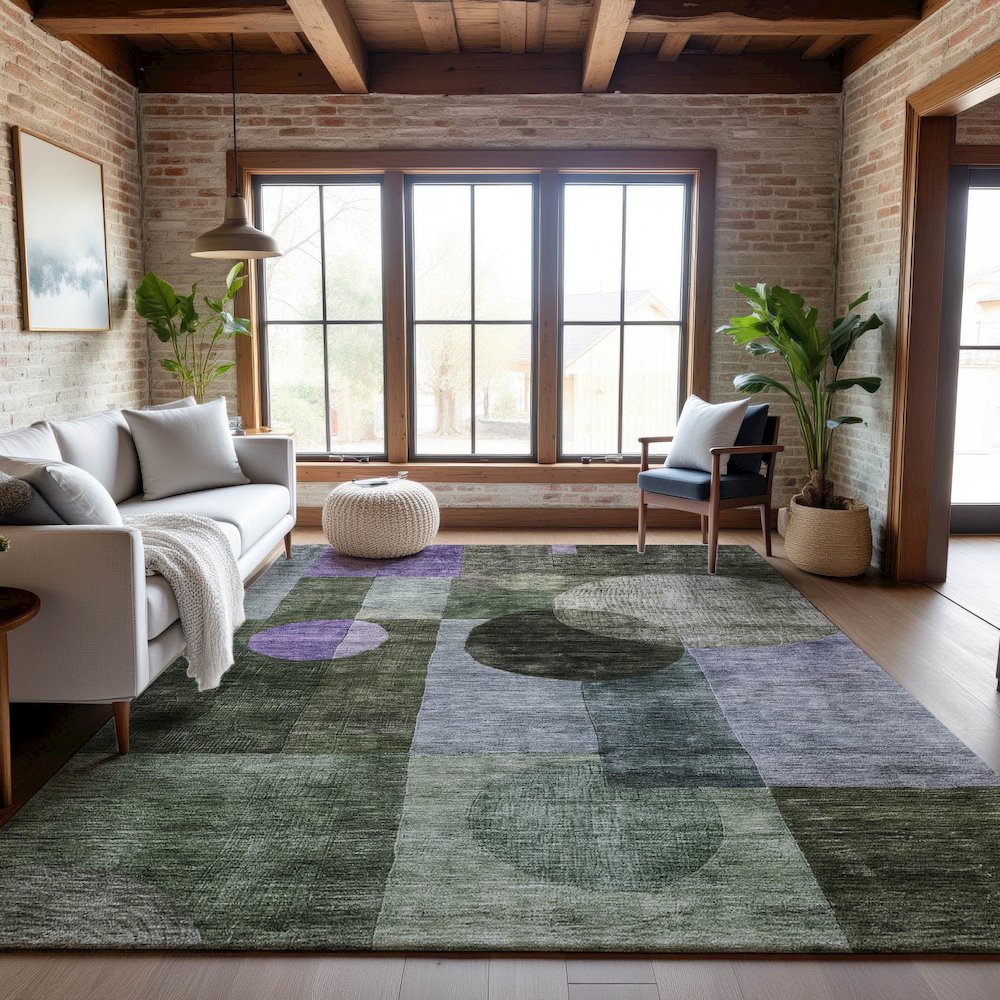 Premium Machine Washable Mayfield AMF1114 Olive 9' x 12' Rug