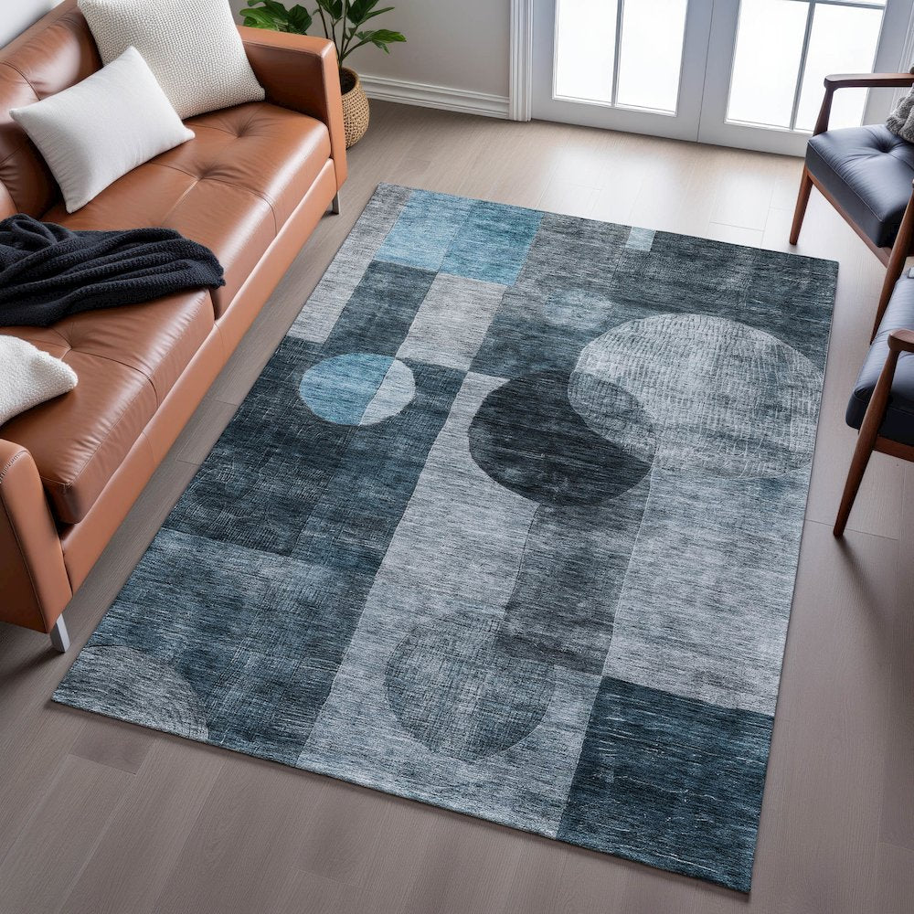 Premium Machine Washable Mayfield AMF1114 Teal 9' x 12' Rug