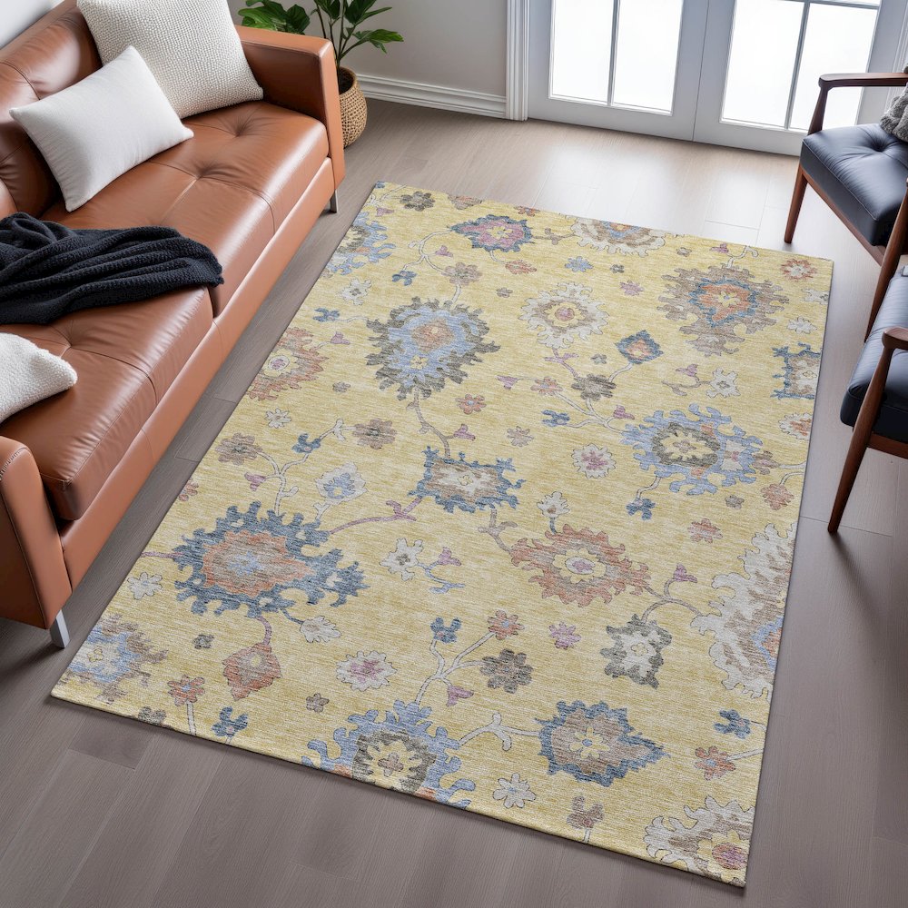 Premium Machine Washable Mayfield AMF1218 Gold 9' x 12' Rug