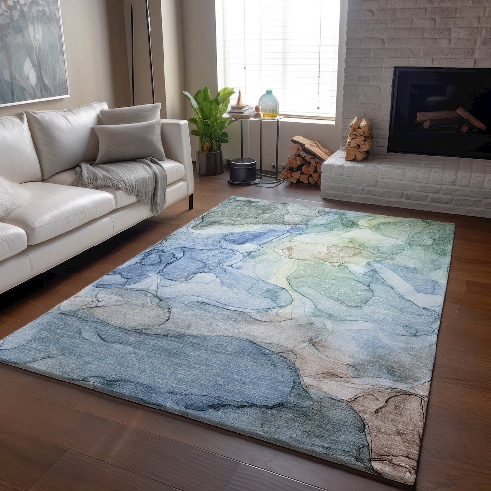 Premium Machine Washable Mayfield  Blue 9' x 12' Rug