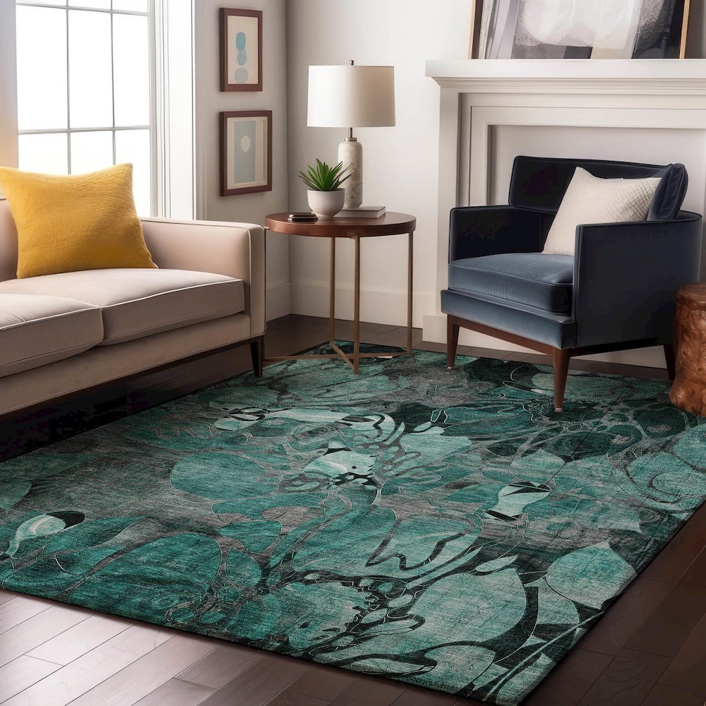 Premium Machine Washable Mayfield  Teal 9' x 12' Rug