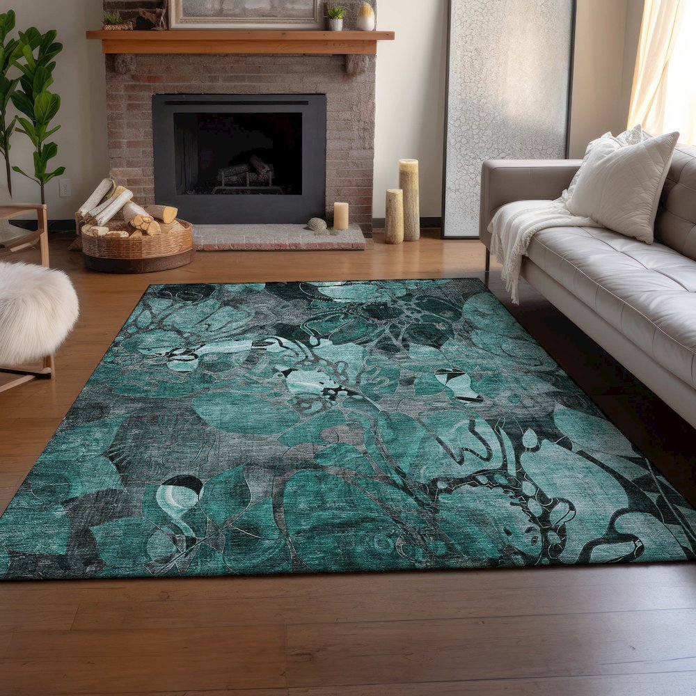 Premium Machine Washable Mayfield  Teal 9' x 12' Rug