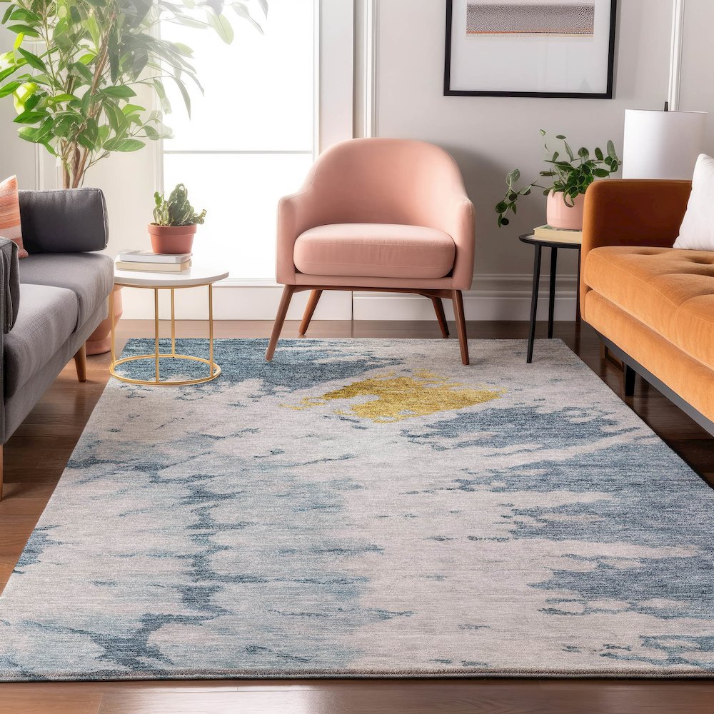 Premium Machine Washable Mayfield  Blue 9' x 12' Rug