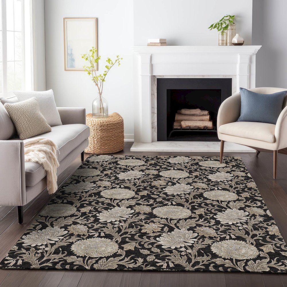 Premium Machine Washable Mayfield AMF677 Black 9' x 12' Rug