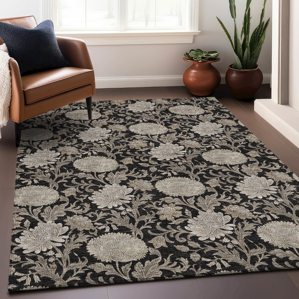 Premium Machine Washable Mayfield AMF677 Black 9' x 12' Rug