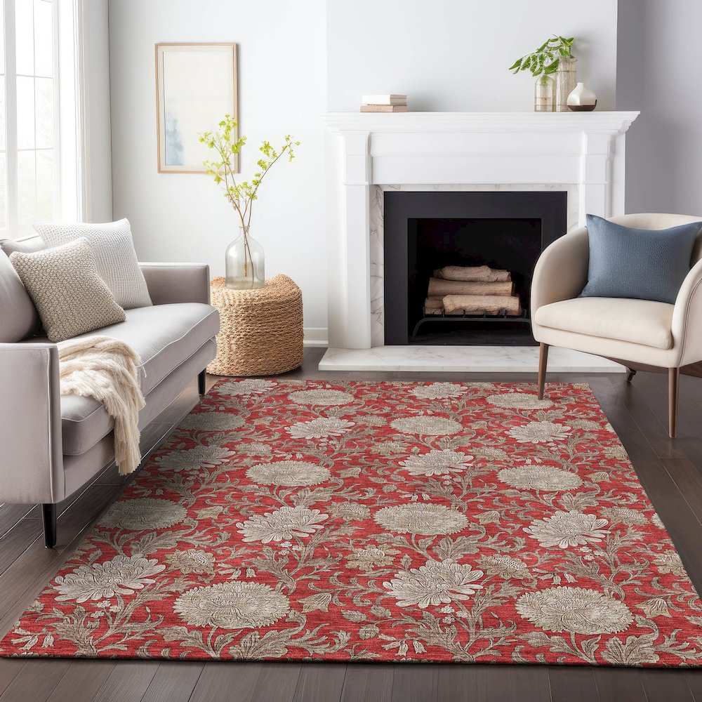 Premium Machine Washable Mayfield AMF677 Red 9' x 12' Rug