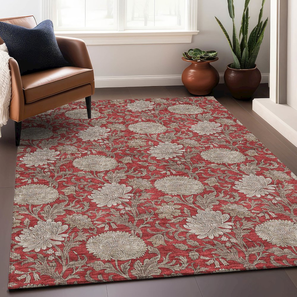 Premium Machine Washable Mayfield AMF677 Red 9' x 12' Rug