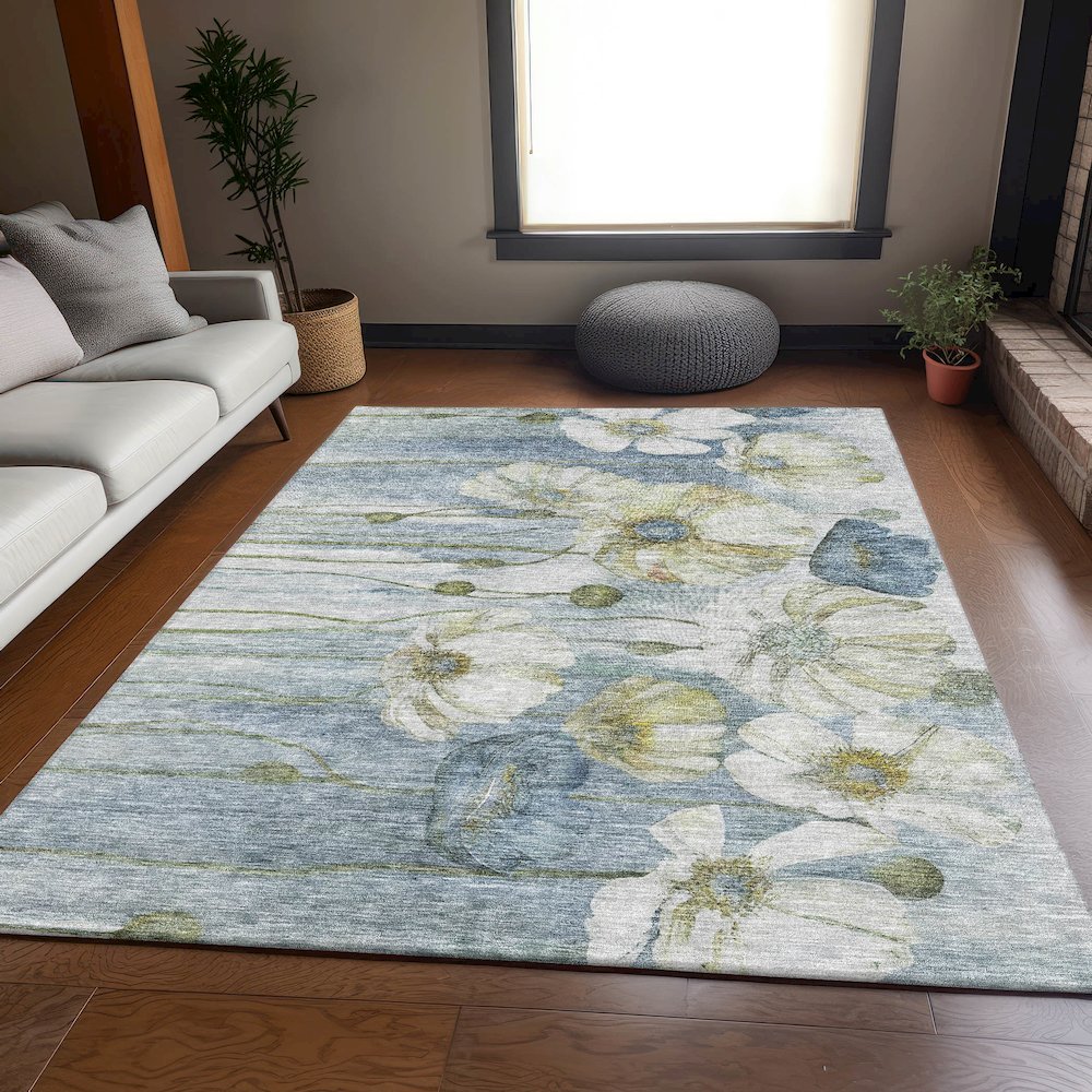Premium Machine Washable Mayfield AMF712 Blue 9' x 12' Rug