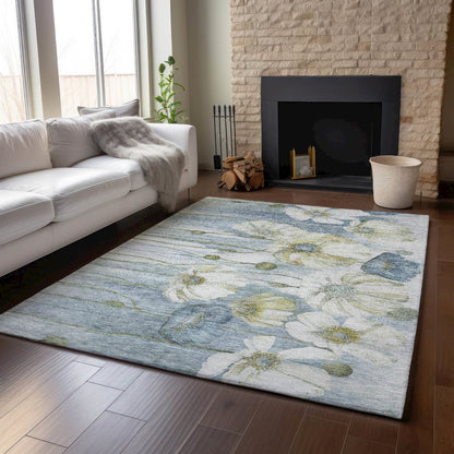 Premium Machine Washable Mayfield AMF712 Blue 9' x 12' Rug