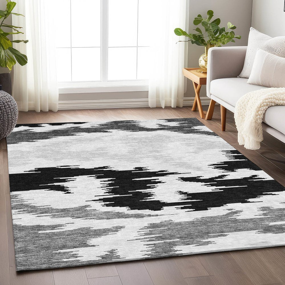 Premium Machine Washable Mayfield AMF746 Black 9' x 12' Rug