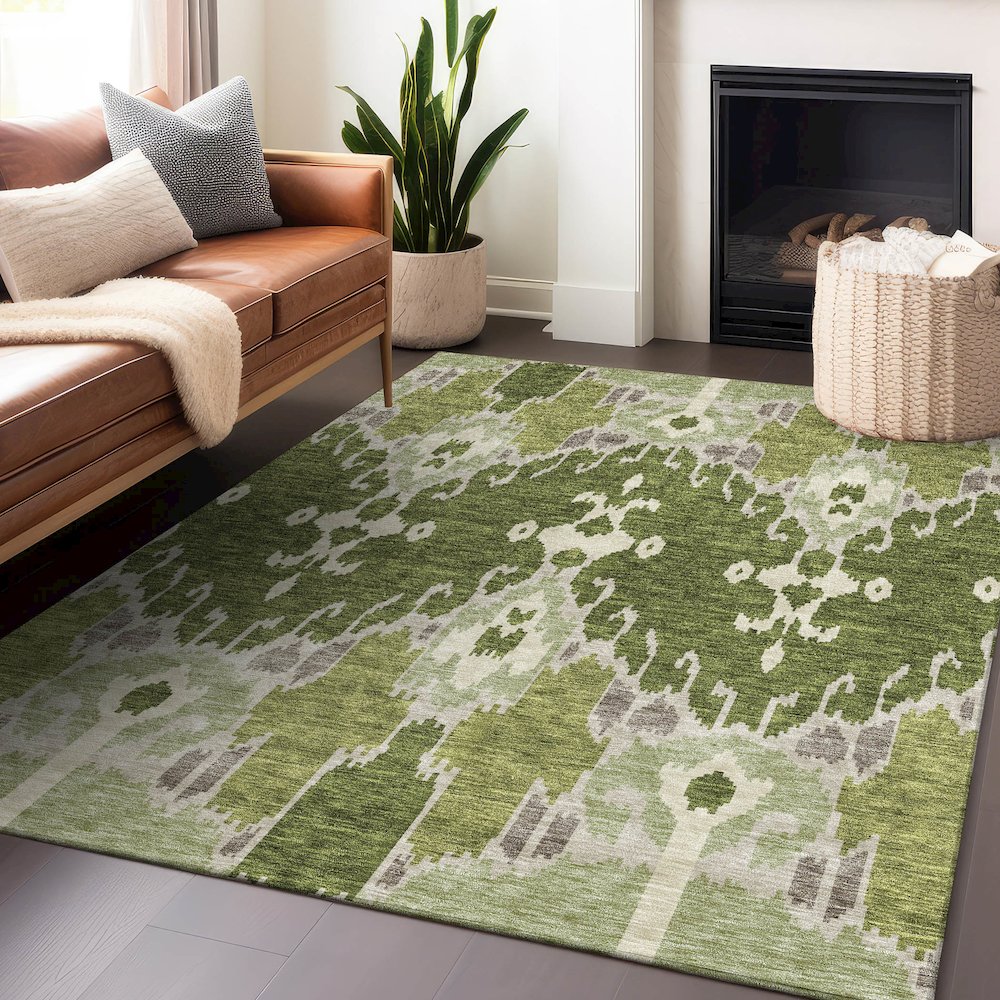 Premium Machine Washable Mayfield AMF748 Olive 9' x 12' Rug