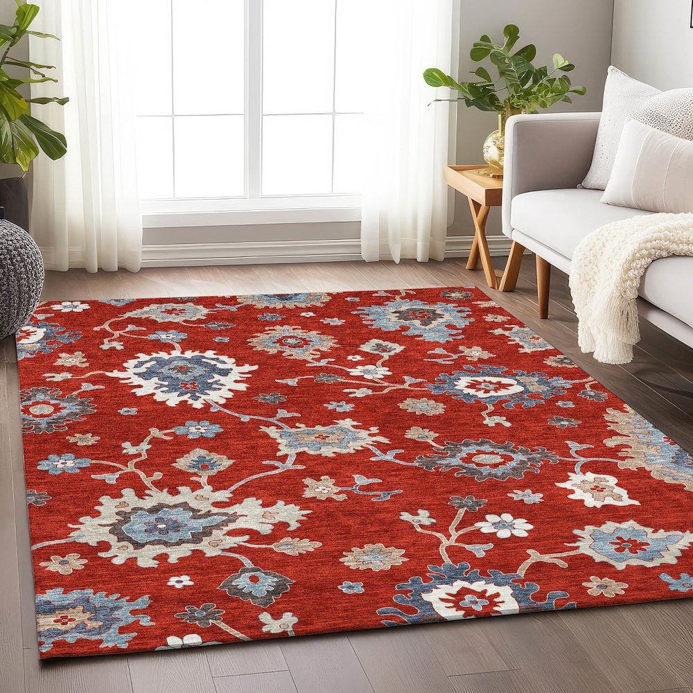 Premium Machine Washable Mayfield AMF753 Red 9' x 12' Rug