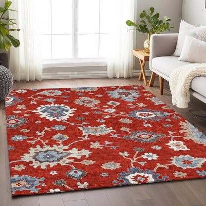 Premium Machine Washable Mayfield AMF753 Red 9' x 12' Rug