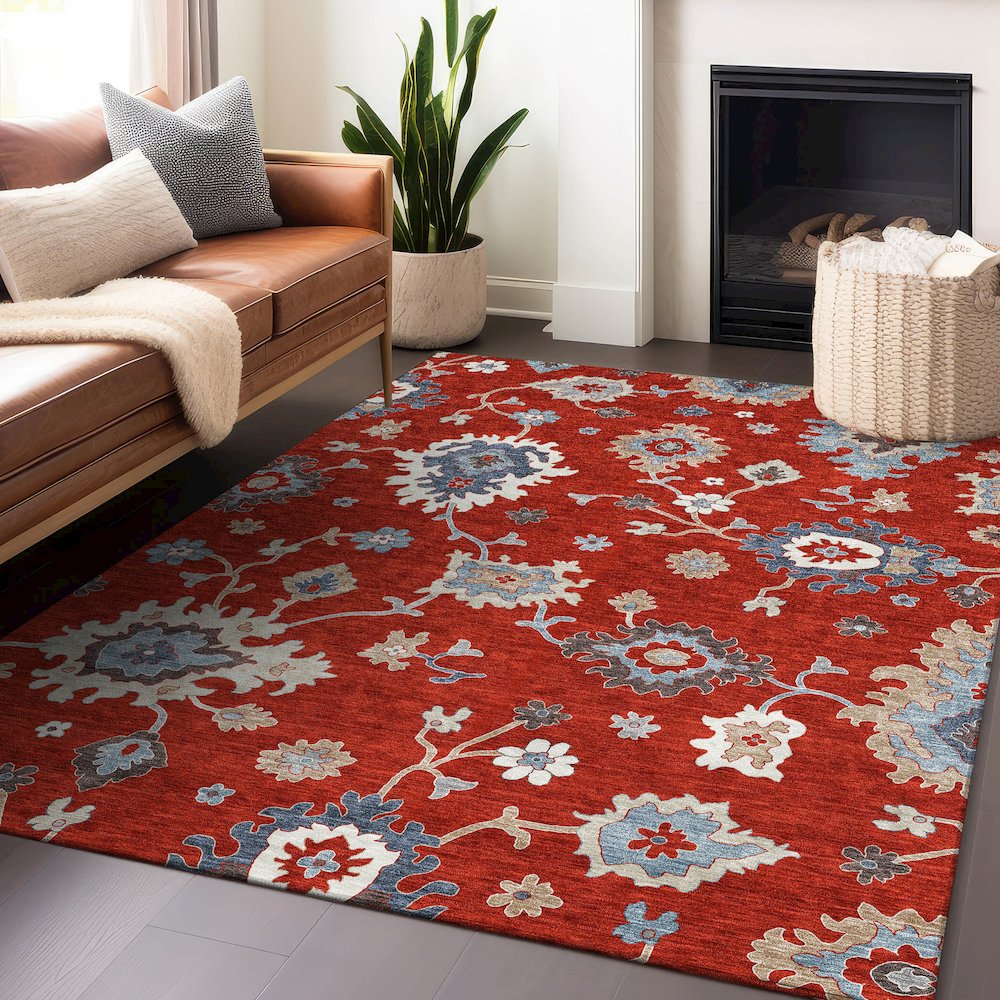 Premium Machine Washable Mayfield AMF753 Red 9' x 12' Rug