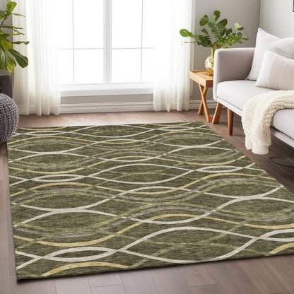 Premium Machine Washable Mayfield AMF757 Olive 9' x 12' Rug