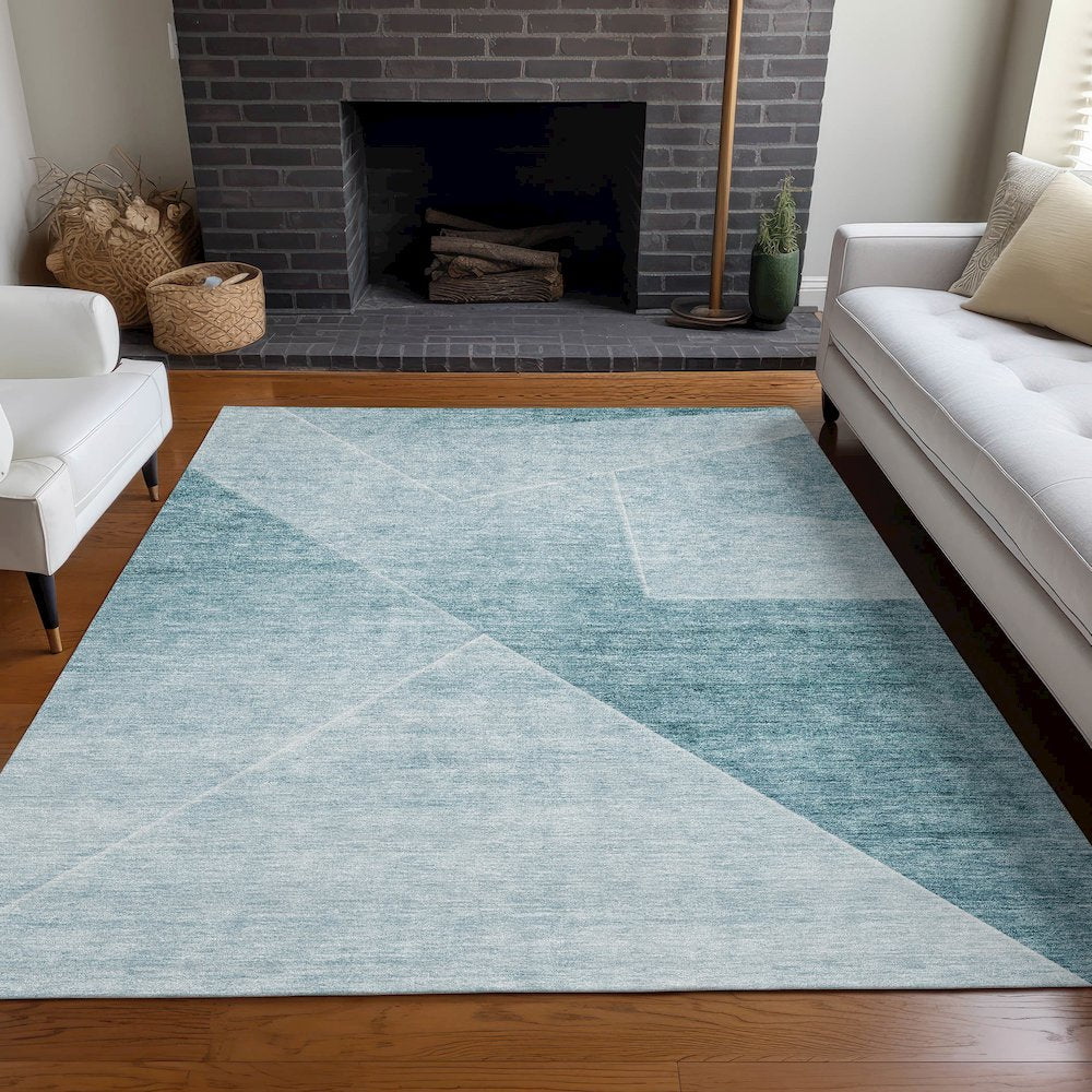 Premium Machine Washable Mayfield AMF779 Teal 9' x 12' Rug