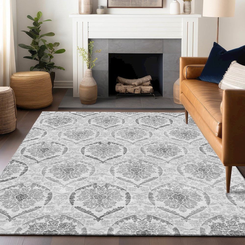 Premium Machine Washable Mayfield AMF808 Silver 9' x 12' Rug
