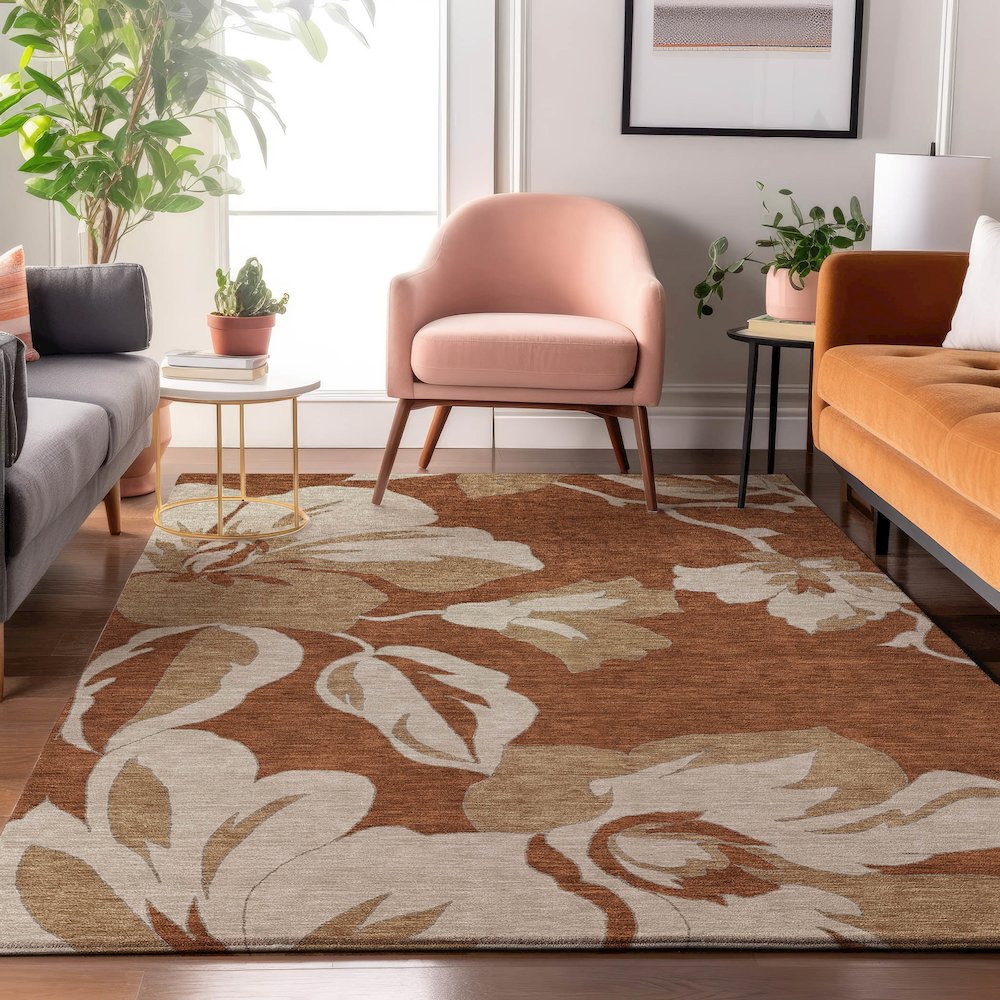 Premium Machine Washable Mayfield AMF857 Terracotta 9' x 12' Rug