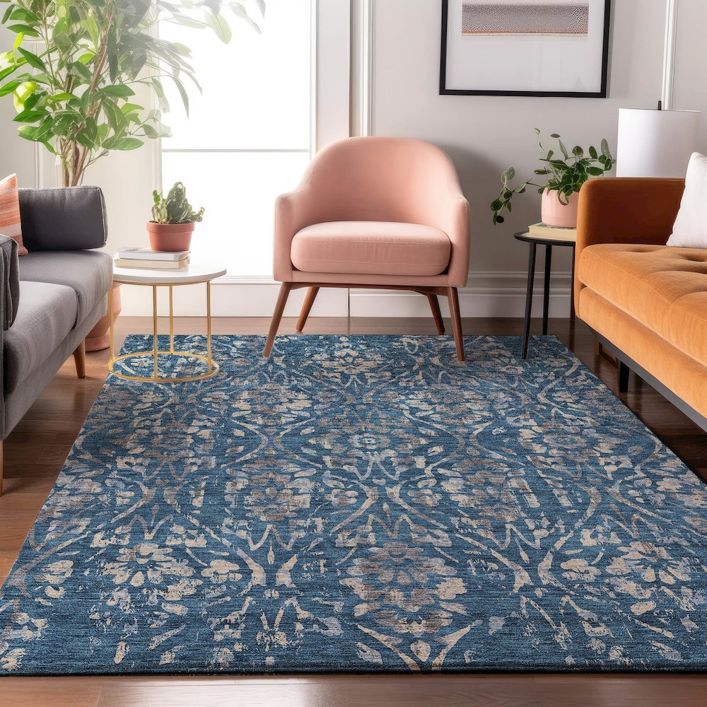 Premium Machine Washable Mayfield AMF868 Blue 9' x 12' Rug