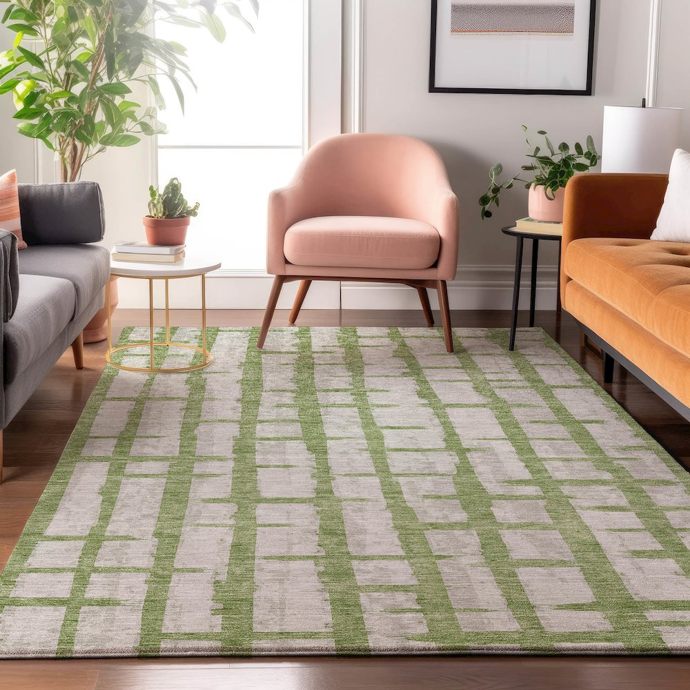 Premium Machine Washable Mayfield AMF872 Green 9' x 12' Rug