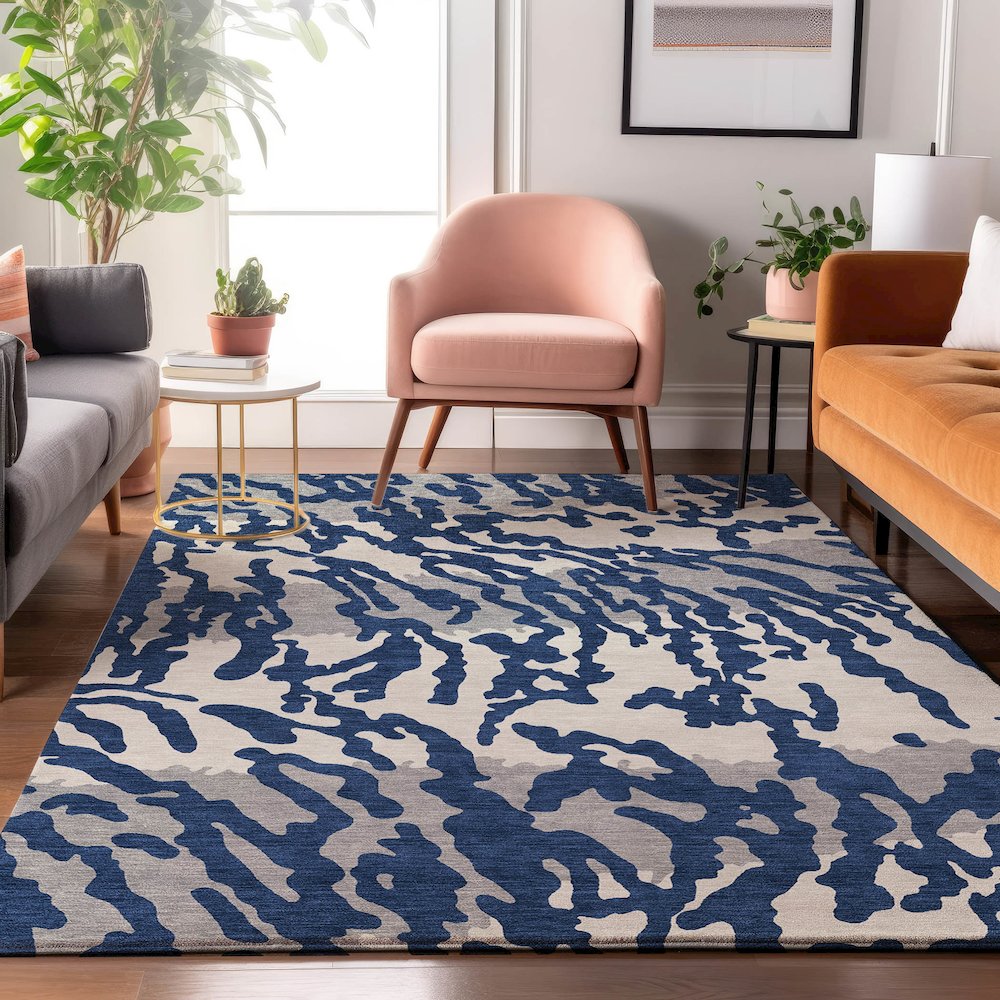 Premium Machine Washable Mayfield AMF873 Navy 9' x 12' Rug