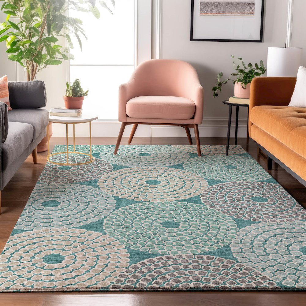 Premium Machine Washable Mayfield AMF882 Teal 9' x 12' Rug