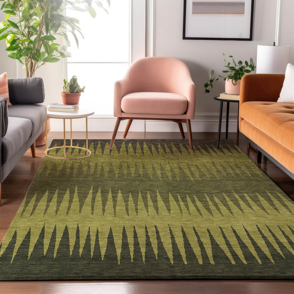Premium Machine Washable Mayfield AMF886 Olive 9' x 12' Rug