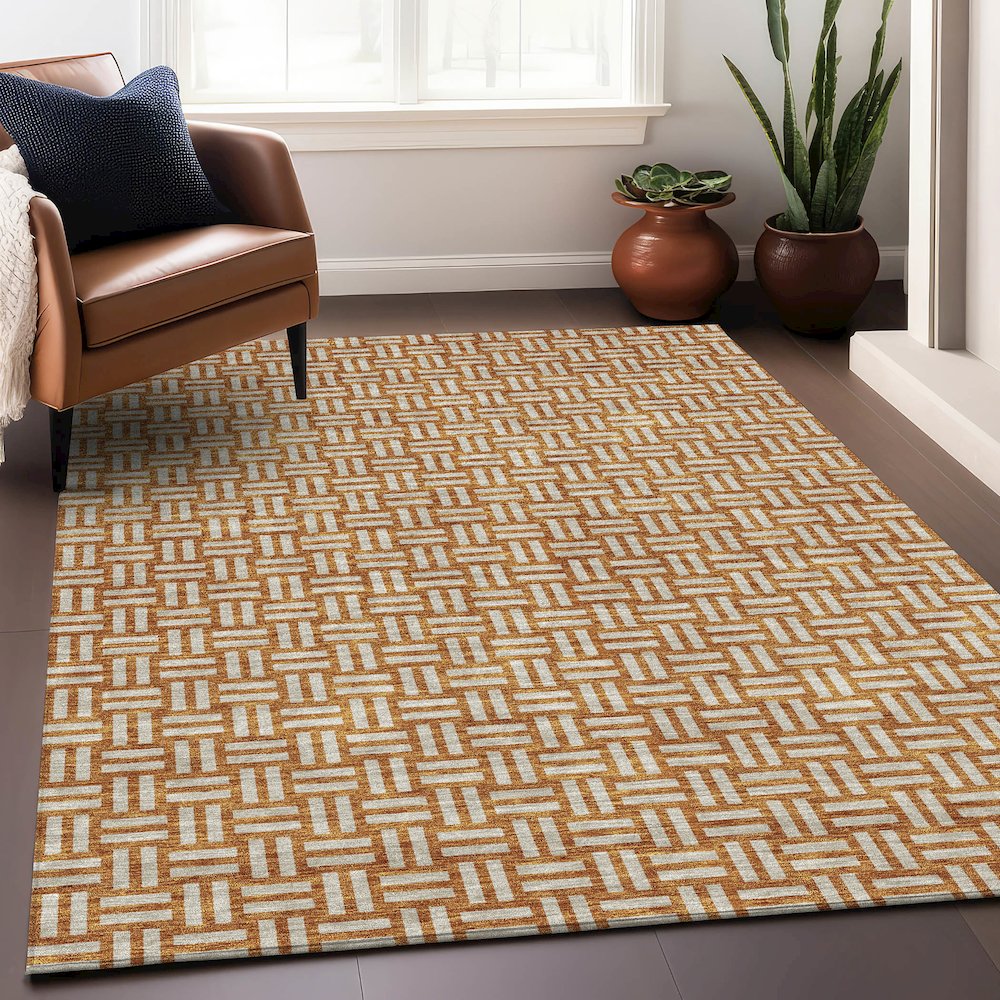 Premium Machine Washable Mayfield AMF925 Terracotta 9' x 12' Rug