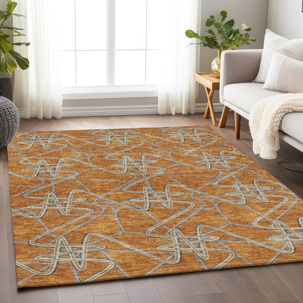 Premium Machine Washable Mayfield AMF947 Terracotta 9' x 12' Rug
