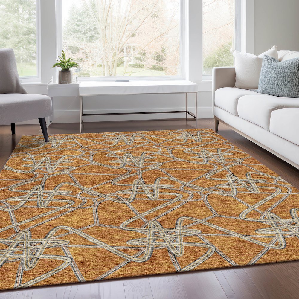 Premium Machine Washable Mayfield AMF947 Terracotta 9' x 12' Rug