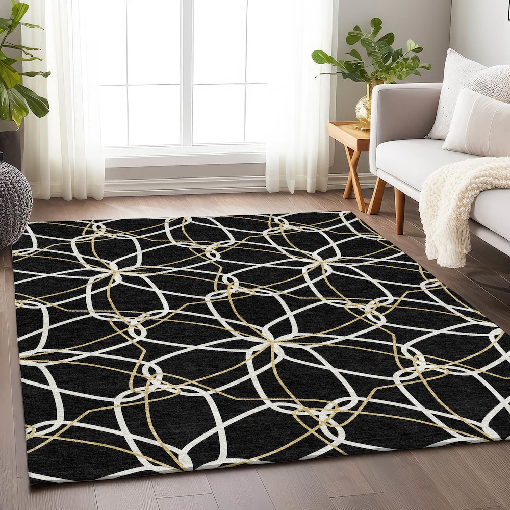 Premium Machine Washable Mayfield AMF950 Black 9' x 12' Rug