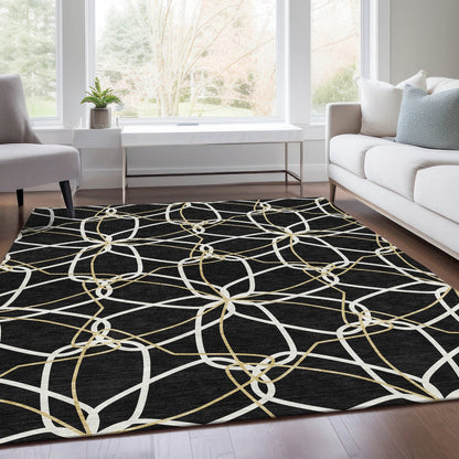 Premium Machine Washable Mayfield AMF950 Black 9' x 12' Rug