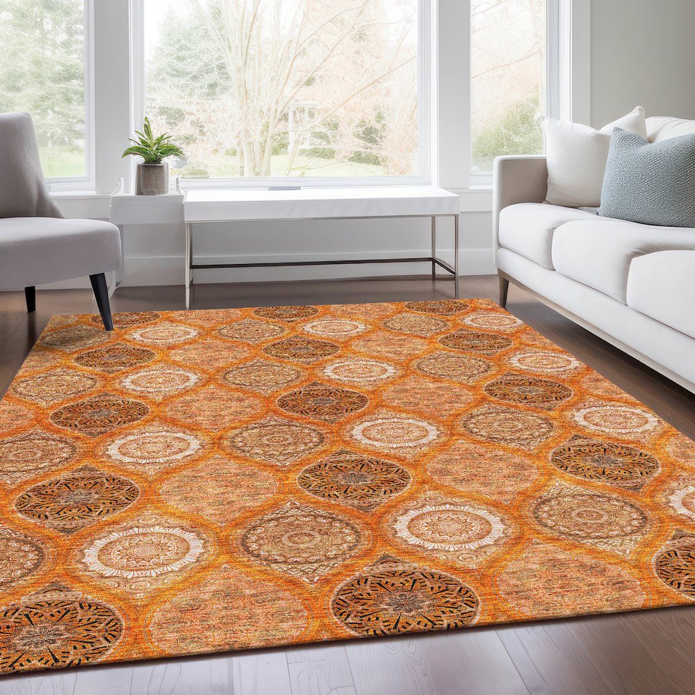 Premium Machine Washable Mayfield AMF976 Orange 9' x 12' Rug