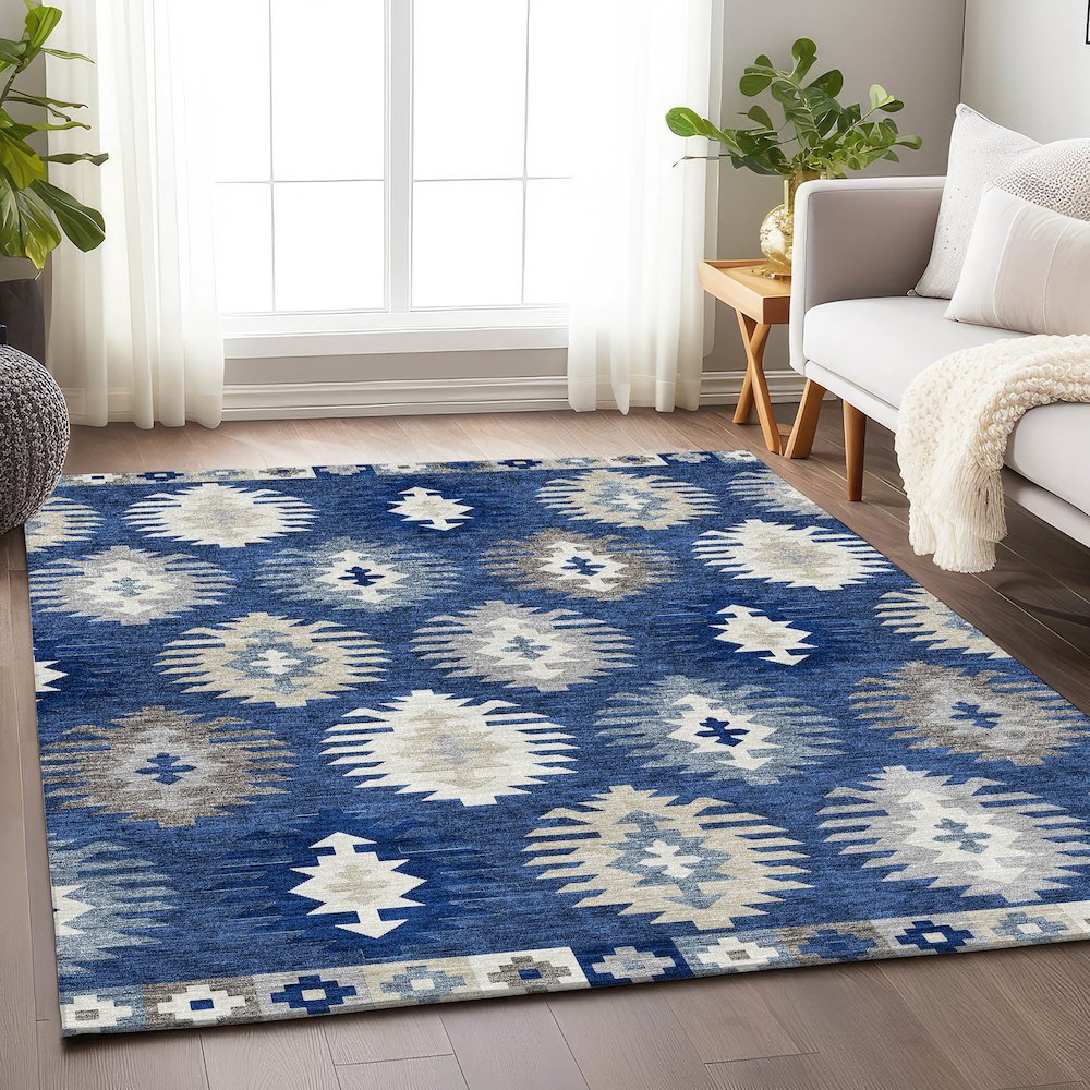 Premium Machine Washable Mayfield AMF983 Navy 9' x 12' Rug