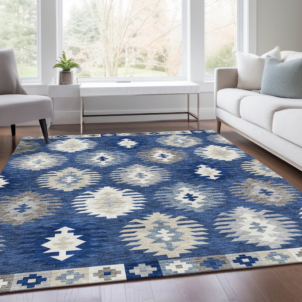 Premium Machine Washable Mayfield AMF983 Navy 9' x 12' Rug