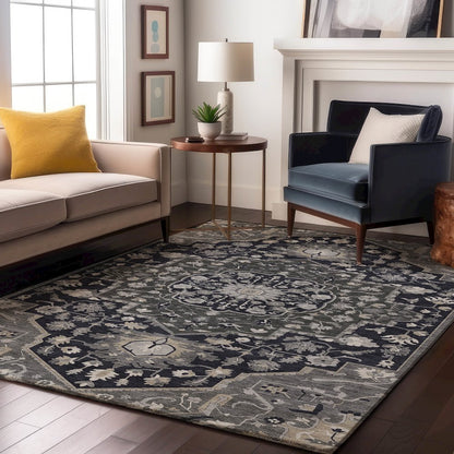 Premium Machine Washable Mayfield AMF985 Black 9' x 12' Rug