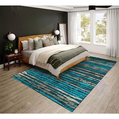 Bravado Peacock Contemporary Stripe 8' x 10' Area Rug Peacock ABV34