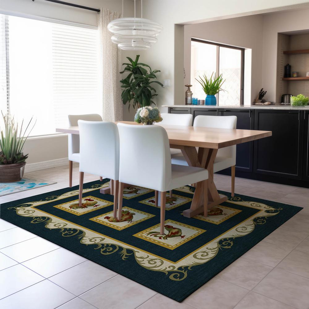 Indoor/Outdoor Kendall KE4 Black Washable 8' x 10' Rug