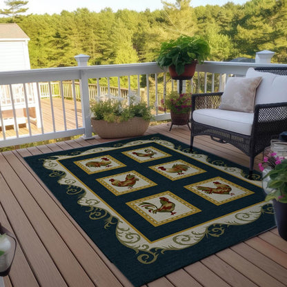 Indoor/Outdoor Kendall KE4 Black Washable 8' x 10' Rug