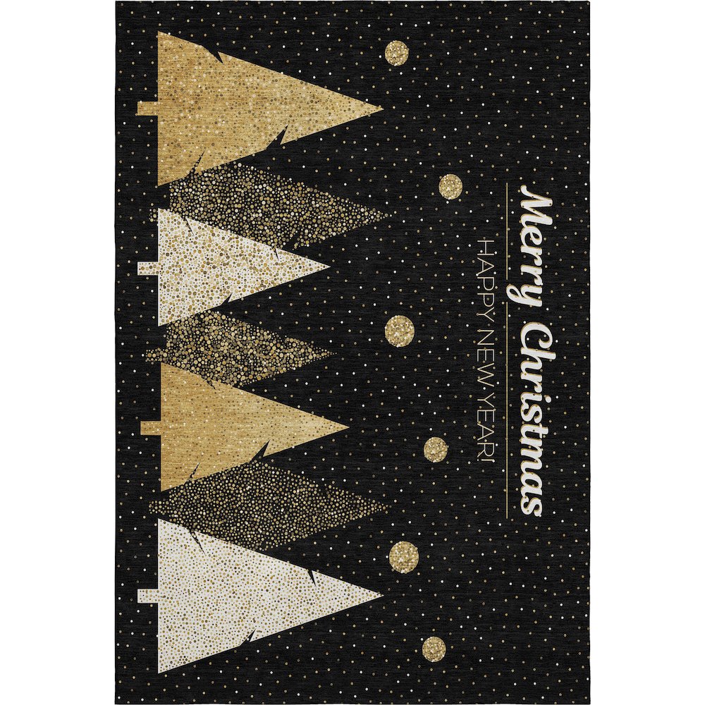 Luxury Washable Indoor/Outdoor Merry & Bright Black 9' x 12' Rug