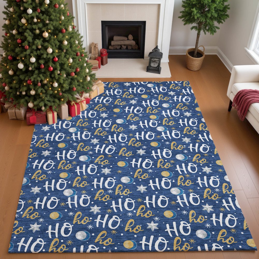 Luxury Washable Indoor/Outdoor Merry & Bright Navy 9' x 12' Rug