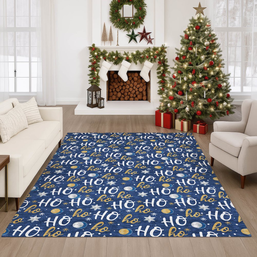 Luxury Washable Indoor/Outdoor Merry & Bright Navy 9' x 12' Rug