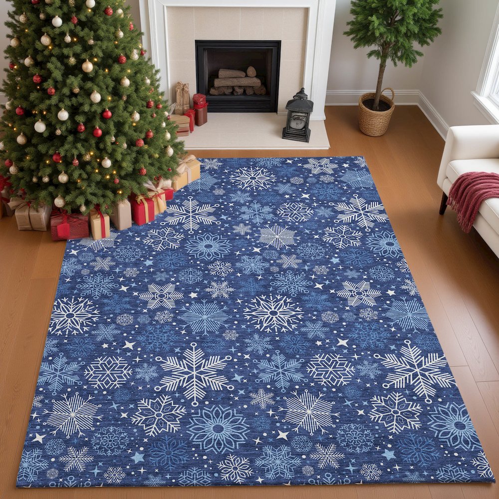 Luxury Washable Indoor/Outdoor Merry & Bright Navy 9' x 12' Rug