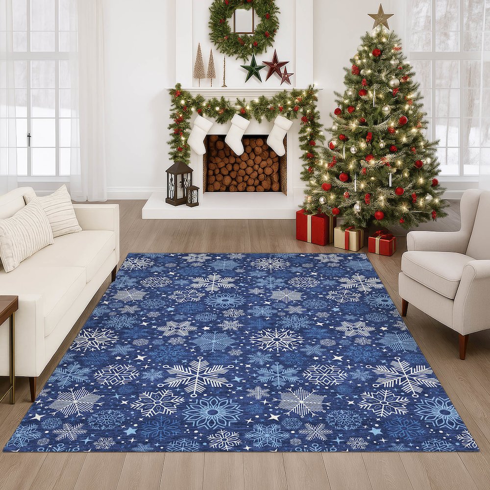 Luxury Washable Indoor/Outdoor Merry & Bright Navy 9' x 12' Rug