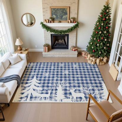 Luxury Washable Indoor/Outdoor Merry & Bright Blue 9' x 12' Rug