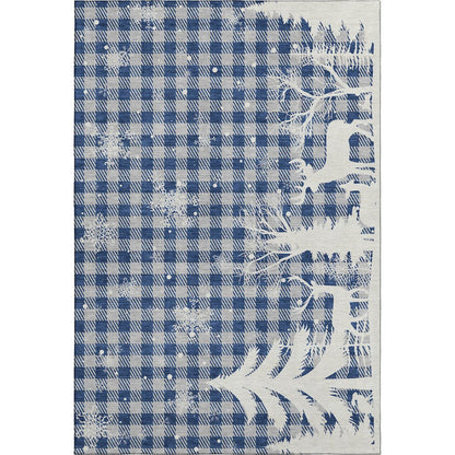 Luxury Washable Indoor/Outdoor Merry & Bright Blue 9' x 12' Rug